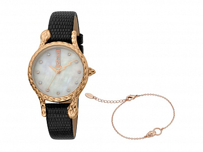 Подарочный набор: часы наручные женские, браслет (Корпус- розовое золото, циферблат- белый/перламутровый, крепление- черный)