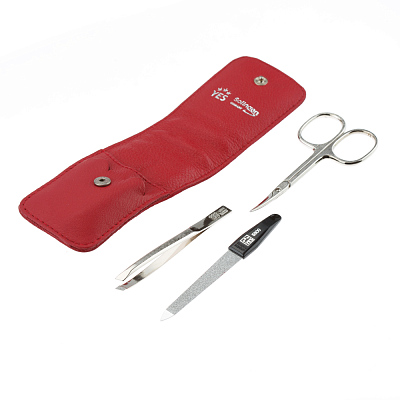 Маникюрный набор YES, 3 пр. Футляр: натуральная кожа, цвет красный