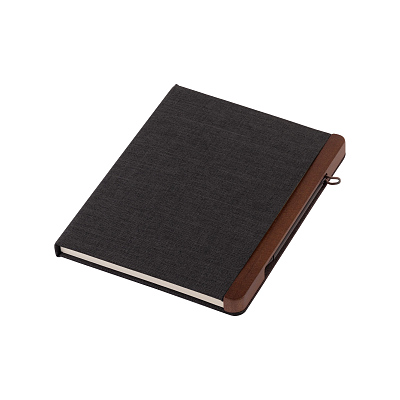 Блокнот "Wood" с ручкой в ореховом магнитном пенале, черный