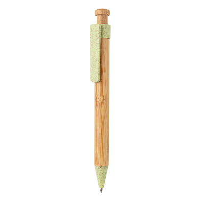 Бамбуковая ручка с клипом из пшеничной соломы (Зеленый;)
