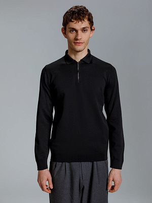 Рубашка поло мужская с длинным рукавом Terrazzo, черная (Чёрный)