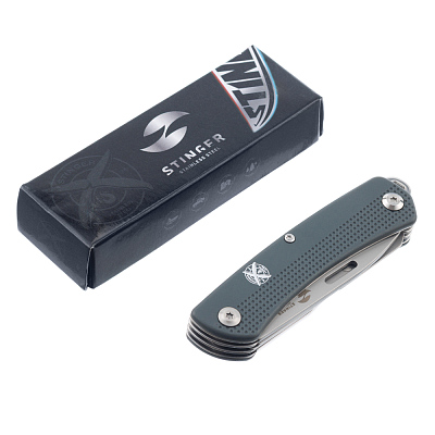 Нож перочинный Stinger, 103 мм, 10 функций, материал рукояти АБС-пластик (серый)