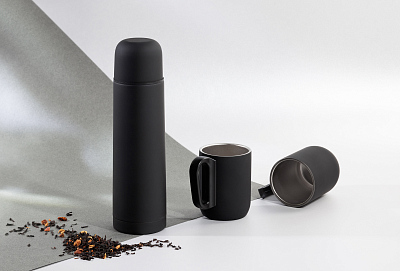 Набор "Гейзер" (термос, 2 кружки), покрытие soft touch, черный