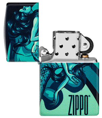 Зажигалка ZIPPO Mermaid Design с покрытием 540 Matte, латунь/сталь, черная, матовая, 38x13x57 мм