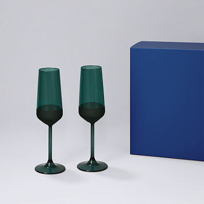 Подарочный набор 2 бокала для шампанского Emerald в синей коробке (Зеленый, синий)