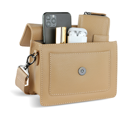 Сумка через плечо женская BUGATTI Elsa, песочного цвета, воловья кожа/полиэстер, 18,5х8,5х14,5 см