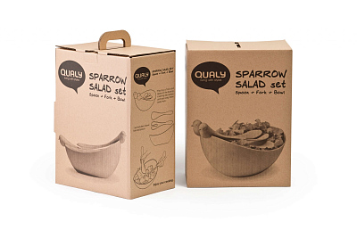 САЛАТНИЦА С ЛОЖКАМИ SPARROW, белая/зеленая