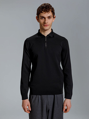 Рубашка поло мужская с длинным рукавом Terrazzo, черная (Чёрный)