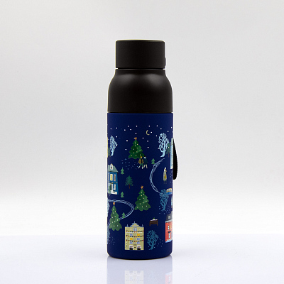 Термобутылка Button Black (черный с синим)