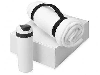 Подарочный набор Cozy с пледом и термокружкой (Белый/темно-серый/черный)