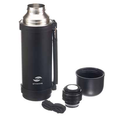 Термос Stinger, 1,2 л, с ручкой, нержавеющая сталь, чёрный, 12,4 х 10,2 х 31,8 см