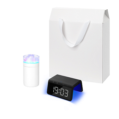 Подарочный набор Crystal, Flame, черный (увлажнитель воздуха, зарядное устройство) (Белый, черный)