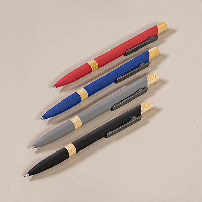 Ручка шариковая FRESCO  серый/темно-серый, металл, пластик, ,бамбук, софт-покрытие