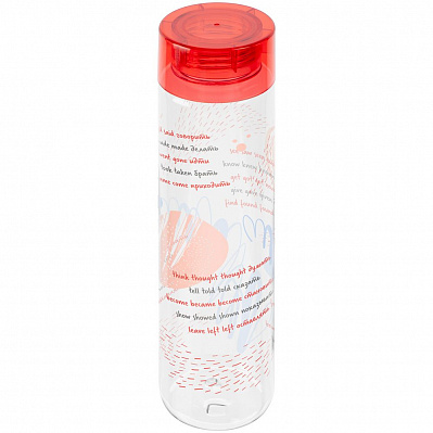 Бутылка для воды «Шпаргалка. Неправильные глаголы», прозрачная с красной крышкой (Прозрачный)