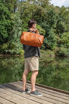 Сумка дорожная KLONDIKE GOLD «Bill», натуральная кожа в коньячном цвете, 47 х 24 х 23 см