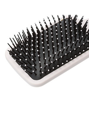 Щетка массажная Dewal Beauty серия "Прованс" с пластиковым штифтом, квадратная, пудровая, 13 рядов