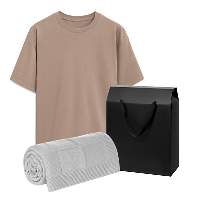 Набор с одеждой RUST (футболка, плед), мокко/серый, XL/2XL (Бежевый, серый)