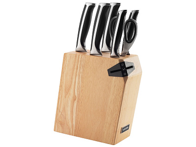 Набор из 5 кухонных ножей, ножниц и блока для ножей с ножеточкой URSA (Стальной, черный, бежевый)
