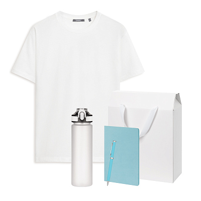 Набор с одеждой KRIS (футболка, бутылка, блокнот, ручка), голубой, S (Голубой, белый)