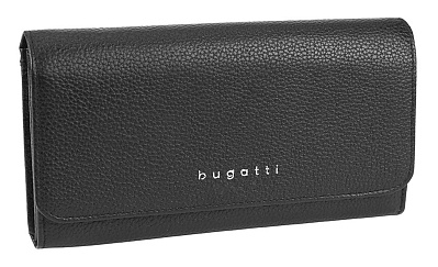 Кошелёк женский BUGATTI Linda, чёрный, натуральная воловья кожа, 19х3х10 см (Черный)