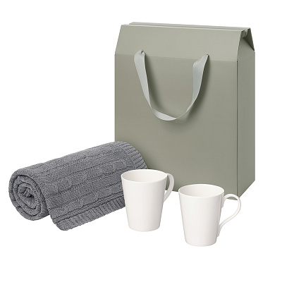 Подарочный набор Vesta, Fado, серый в коробке-пакете (две фарфоровых кружки) (Серый, белый)