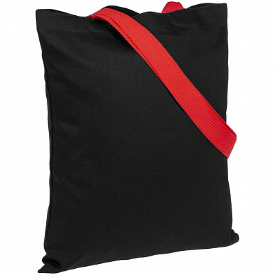 Холщовая сумка BrighTone, черная с красными ручками (Красный)
