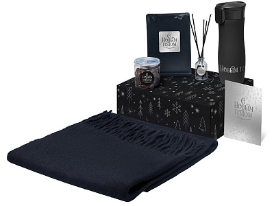 Подарочный набор Re:Harmony с палантином и термокружкой (Чёрный)