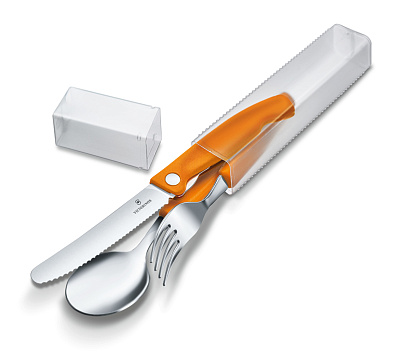 Набор из 3 столовых приборов VICTORINOX Swiss Classic: нож для овощей, вилка, ложка  цвет (Оранжевый)