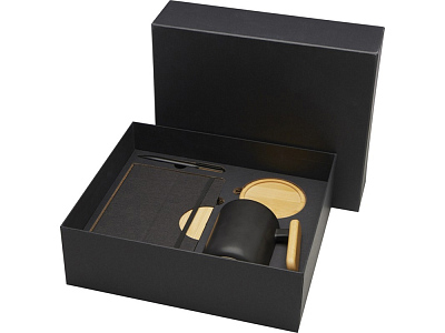 Подарочный набор Laura с блокнотом А5, ручкой, кружкой и подставкой (Чёрный)