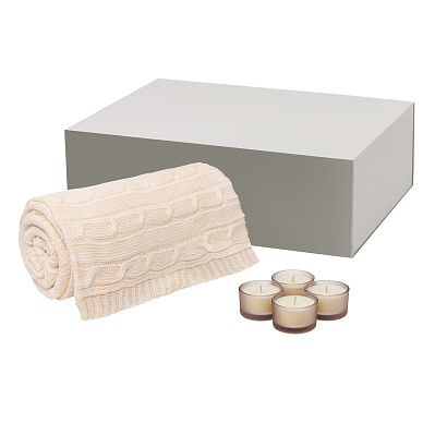 Подарочный набор Sento, Fado, бежевый (свеча, плед) (Бежевый, серый)