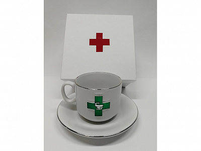 Чайная пара фарфоровая Фармацевт (Белый, зеленый)