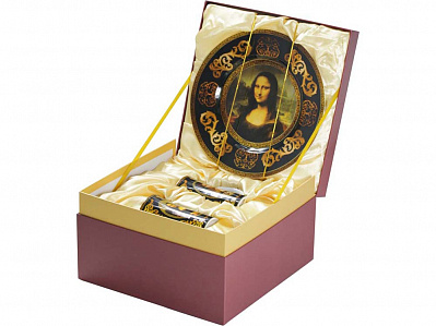 Подарочный набор Мона Лиза: блюдо для сладостей, две кружки (Черный/золотистый)