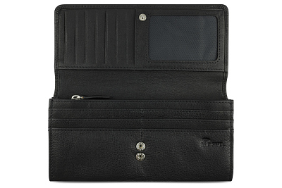 Кошелёк женский BUGATTI Banda, с защитой данных RFID, чёрный, кожа козы/полиэстер, 18,5х2,5х9,5 см