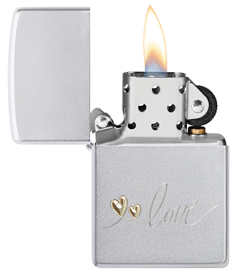 Зажигалка ZIPPO Love Design с покрытием Satin Chrome, латунь/сталь, серебристая, 38x13x57 мм