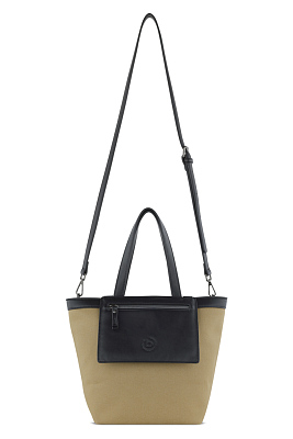 Сумка-тоут женская маленькая BUGATTI Elena, песочная, канвас, полиуретан, 33 x 15,5 x 24 см