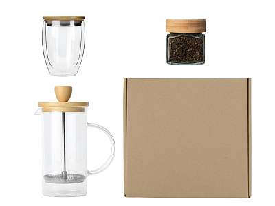 Подарочный набор для кухни с френчпрессом, стаканом и чаем (Коричневый) Подарочный набор для кухни с френчпрессом, стаканом и чаем (Коричневый)