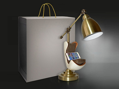 Настольная лампа Комфорт с функцией беспроводной зарядки (Золотистый, белый, коричневый)