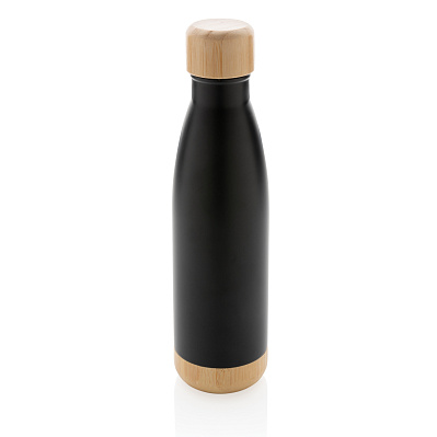 Вакуумная бутылка из нержавеющей стали и бамбука, 520 мл (Черный;)