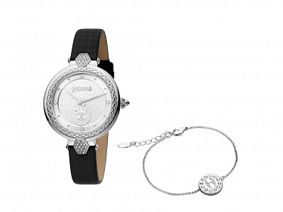 Подарочный набор: часы наручные женские, браслет (Корпус- серебристый, циферблат- серебристый, крепление- черный)
