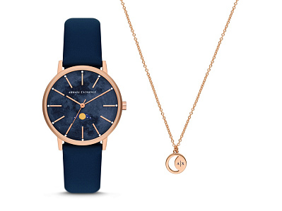 Подарочный набор: часы наручные женские с браслетом (Синий, розовое золото)