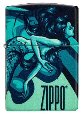 Зажигалка ZIPPO Mermaid Design с покрытием 540 Matte, латунь/сталь, черная, матовая, 38x13x57 мм