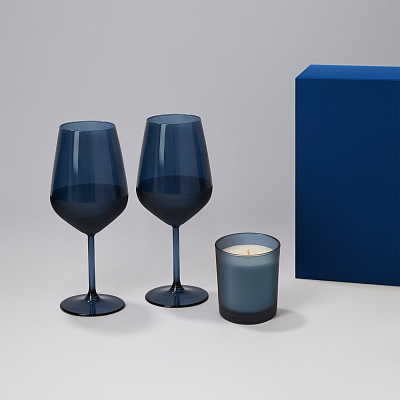 Подарочный набор свеча Enigma + 2 бокала для вина Sapphire в синей коробке (Синий)