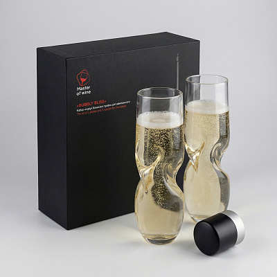 Набор из двух бокалов и пробки для шампанского Bubbly Bliss (Черный, прозрачный)