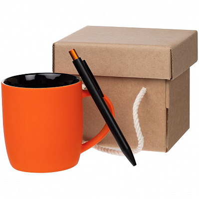 Набор Color Block: кружка и ручка  с черным (Оранжевый)