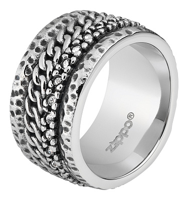 Кольцо ZIPPO, серебристо-чёрное, нержавеющая сталь, 1,2x0,25 см, диаметр 22,3 мм (Серебристый)