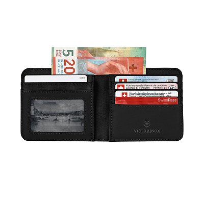 Бумажник VICTORINOX Travel Essentials Bi-Fold Wallet, с защитой от сканирования RFID, чёрный, полиэстер, 11x2x10 см
