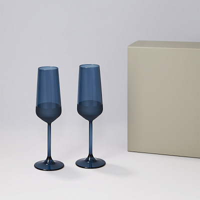 Подарочный набор 2 бокала для шампанского Sapphire в серой коробке (Синий, серый)