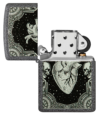 Зажигалка ZIPPO Heart Design с покрытием Iron Stone, латунь/сталь, серая, 38x13x57 мм