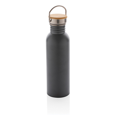 Бутылка из нержавеющей стали с бамбуковой крышкой Modern (Серый;)