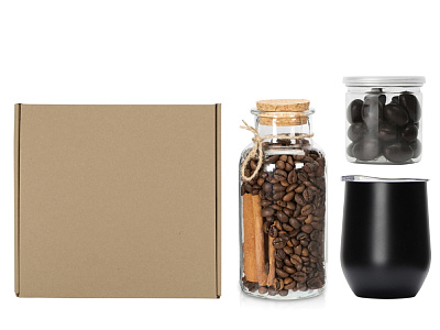 Подарочный набор с термокружкой, кофе и миндалем в шоколаде (Чёрный)